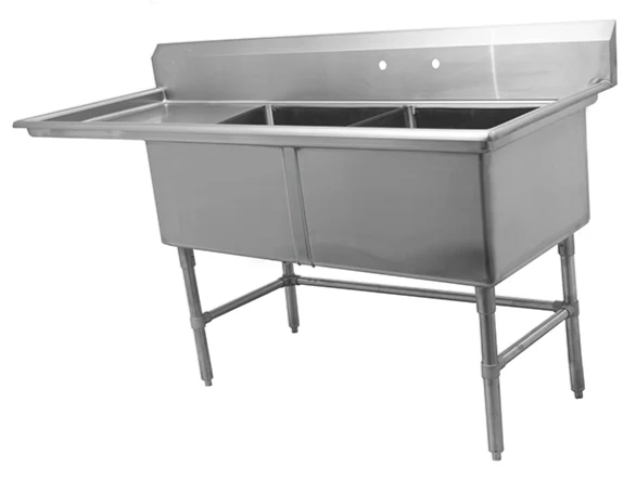 Metal 304, S2C242414-24L-316, 16-Gauge 304 Stainless Steel Two Compartment Sink with Left Drainboard (75" x 30" x 43.2")