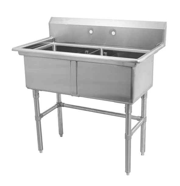 Metal 304, S2C242414-316, 16-Gauge 304 Stainless Steel Two Compartment Sink, No Drainboards ( 54" x 30" x 43.2")