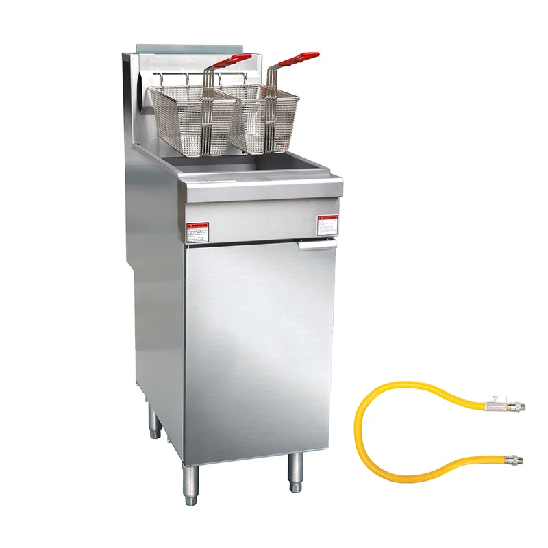 Turbo Range Natural Gas Deep Fryer with 36" gas connector hose, 40-55lb Oil Capacity-120,000 BTU (TR-F4-NG)