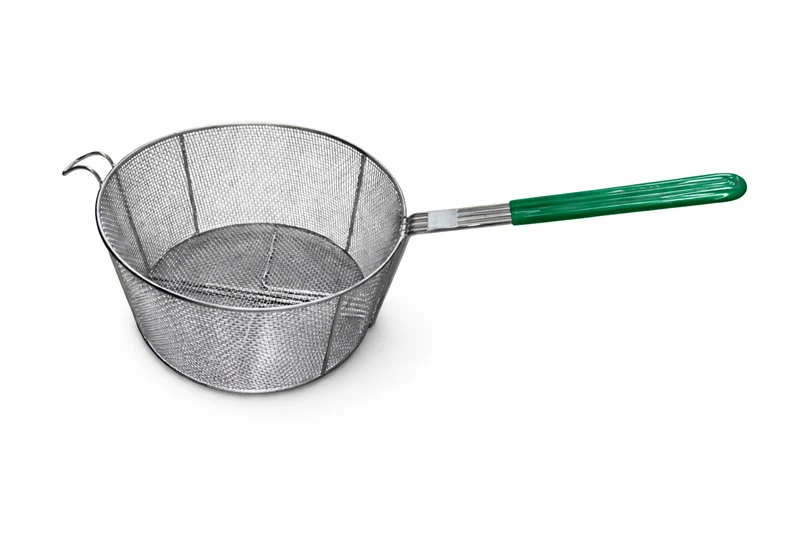 Sub-equip,FBR-25,Stainless Steel Culinary Basket with Plastic Green Handle (25cm /9.8"Dia)