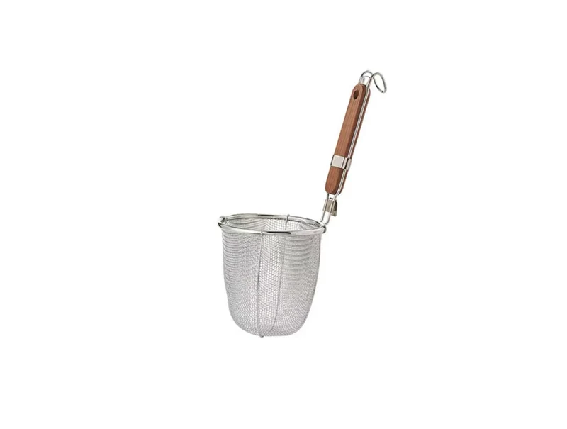 CHEFCO,MNS-1416B,Extra Heavy Duty Stainless Steel Pasta Strainer, Natural Round Wooden Handle (5.5"Dia x 6"H)