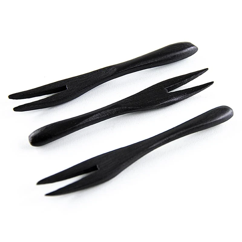 Mehrweg Bambusgabel, schwarz, 9cm, spülmaschinenfest, 100 St