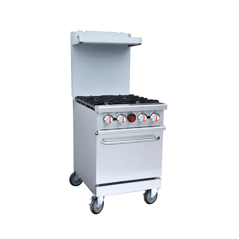 Turbo Range,TR-R24-J, Natural Gas 4 Burner 24" Range with Space Saver Oven Base with casters (24" X 32-3/4"X 60-3/8")