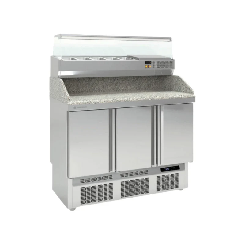 Meuble pizza compact GN 1/1 réfrigéré positif - 3 portes