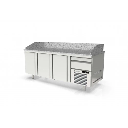 Meuble à pizza 800 réfrigéré positif - 3 portes + tiroirs