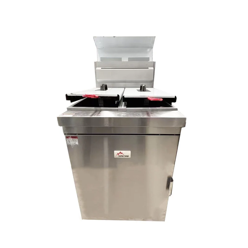 Turbo Range, Natural Gas Deep Fryer,120, 000 BTU, Split tank, 21 ¹/₃₂” x 29 ²⁹/₆₄” x 46 ²⁷/₃₂”, 72-78lb Oil Capacity (TR-F4-SPTK)