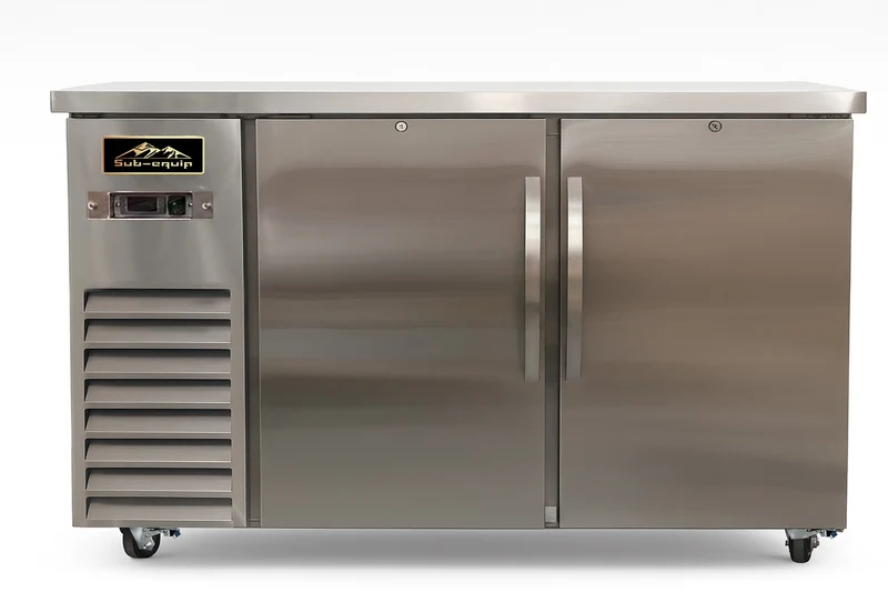 Sub-equip, CBB27-60-2HS-S,60"Stainless Steel Counter Height Solid Door Back Bar Refrigerator with LED Lighting (60"W x 27.5"D x 41.6"H)