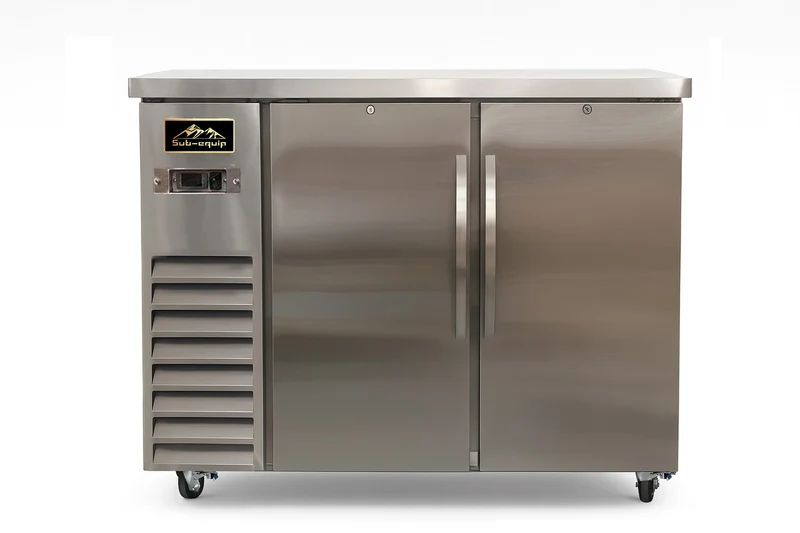 Sub-equip, CBB27-48-2HS-S,48"Stainless Steel Counter Height Solid Door Back Bar Refrigerator with LED Lighting (48"W x 27.5"D x 41.6"H)