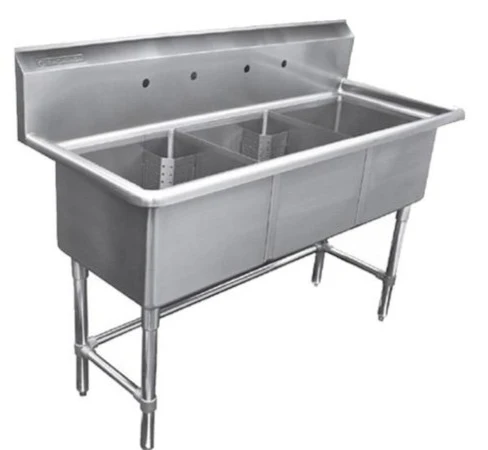 Metal 304, S3C151512-316, 16-Gauge 304 Stainless Steel Three Compartment Sink, No Drainboards (51" x 21" x 43.2")