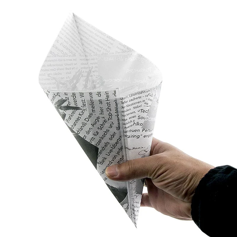 Einweg Snack Fish & Chips-/Pommes Frites-Tüten, mit Zeitungspapierdruck, 17cm, 1.600 St