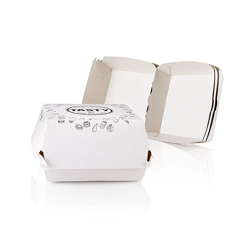 Take Away Einweg Burger-Box M, 115x115x70mm, 3x100 Stück, Pappe, "Tasty", 300 St
