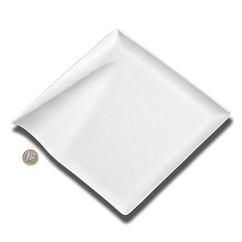 Einweg Teller "Wave", aus Zuckerrohrfasern,weiß,quadratisch m. Welle,20,5x20,5cm