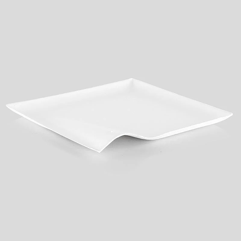 Einweg Teller "Wave", aus Zuckerrohrfasern, weiß, quadratisch mit Welle, 8x8cm, 100 St