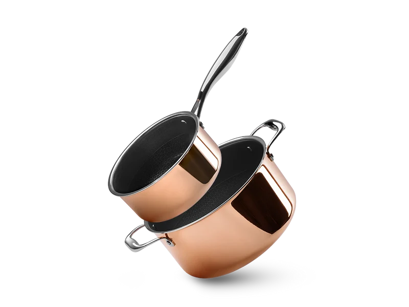 SET DE CASSEROLES HYBRIDE ANTIADHÉSIF CUIVRE - 2 PIÈCES