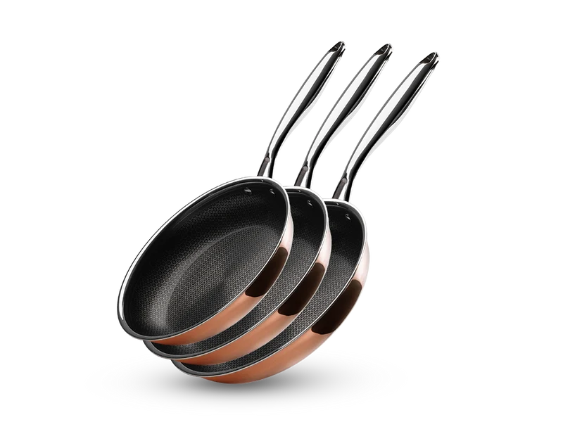 SET DE POÊLES HYBRIDE ANTIADHÉSIF CUIVRE - 3 PIÈCES