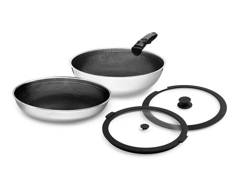 POÊLE À FRIRE MIXTE AVEC MANCHE AMOVIBLE – ENSEMBLE WOK DE 2 PIÈCES