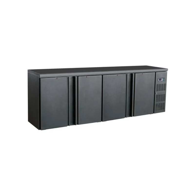 Arrière-bar noir réfrigéré 4 portes pleines - 698L