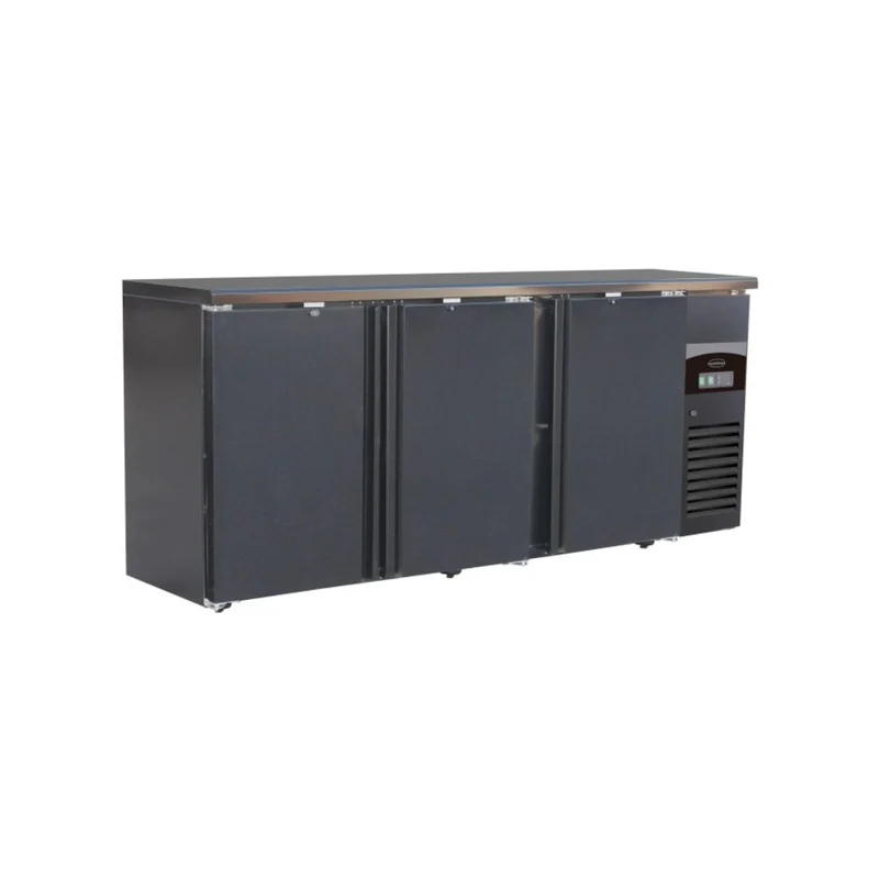 Arrière-bar noir réfrigéré 3 portes pleines - 537L