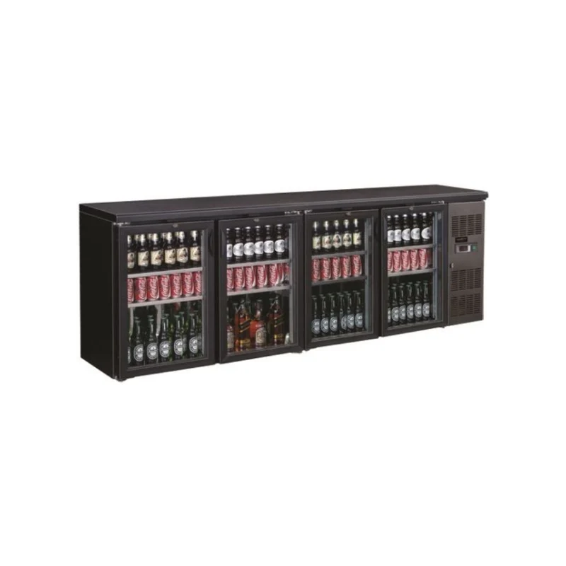 Arrière-bar noir réfrigéré 4 portes vitrées - 698L