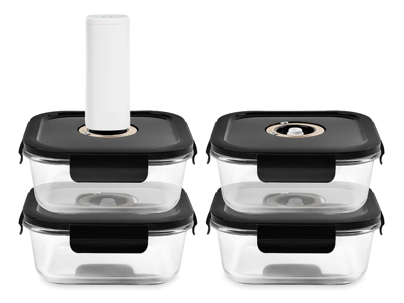 CONTENANT EN VERRE SOUS VIDE CARRÉ – 1230ML – SET – 4 PCS