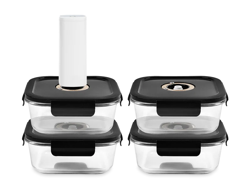 CONTENANT EN VERRE SOUS VIDE CARRÉ – 800ML – SET – 4 PCS