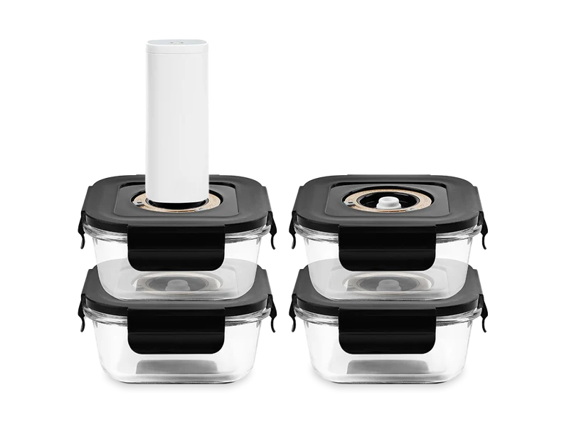 CONTENANT EN VERRE SOUS VIDE CARRÉ – 525ML – SET – 4 PCS