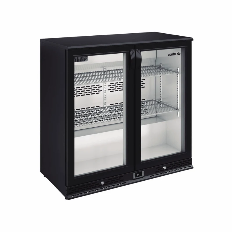 Arrière-bar noir réfrigéré positif 2 portes vitrées - 220L