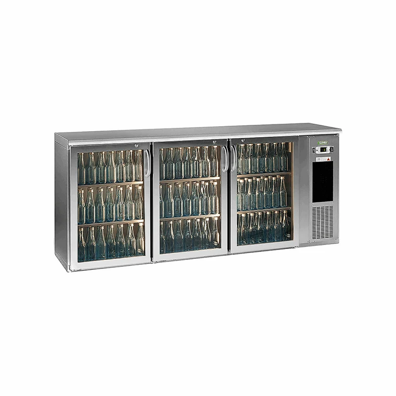 Arrière-bar 3 portes vitrées inox