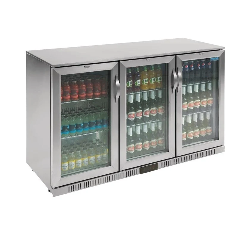 Arrière bar 3 portes vitrées inox - 330L