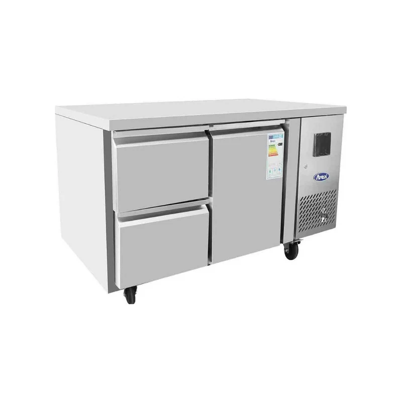 Table réfrigérée positive sans dosseret 1 porte + 2 tiroirs - 210L