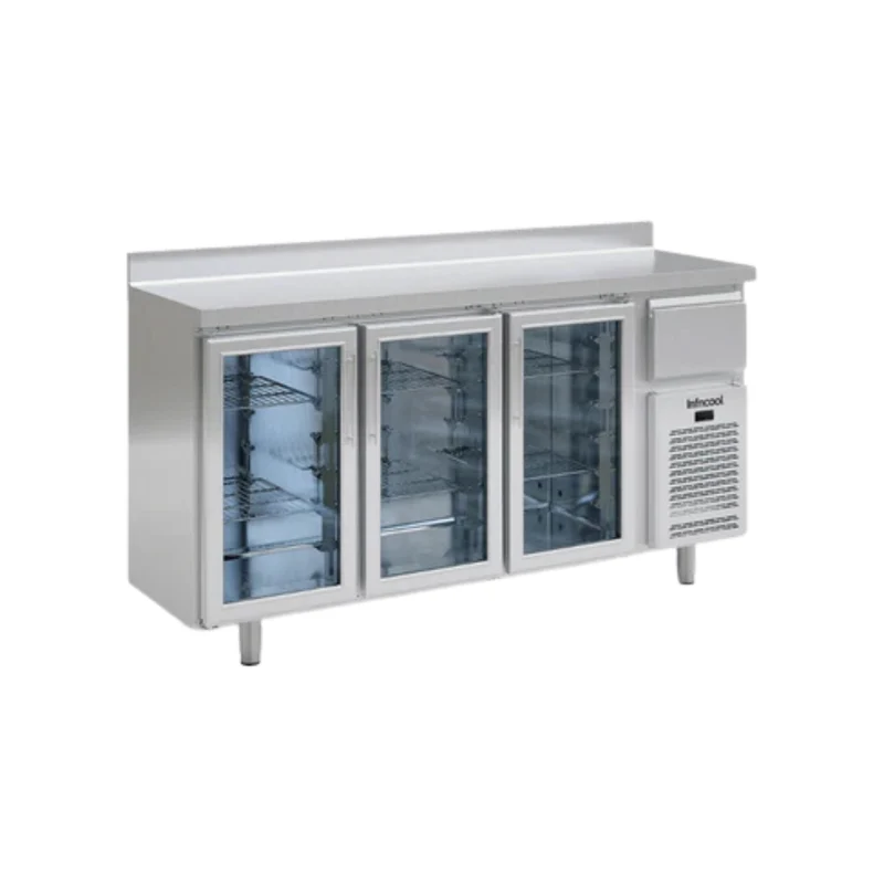 Arrière-bar réfrigéré en inox 3 portes vitrées - 535L