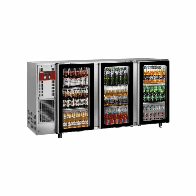 Arrière bar inox – 3 portes vitrées