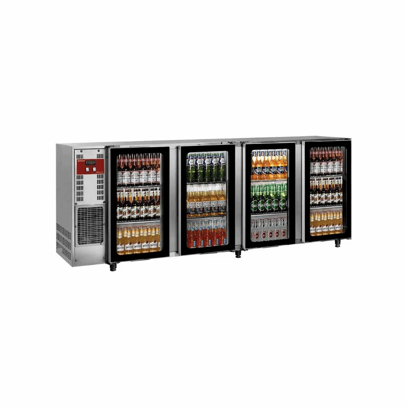 Arrière bar inox – 4 portes vitrées