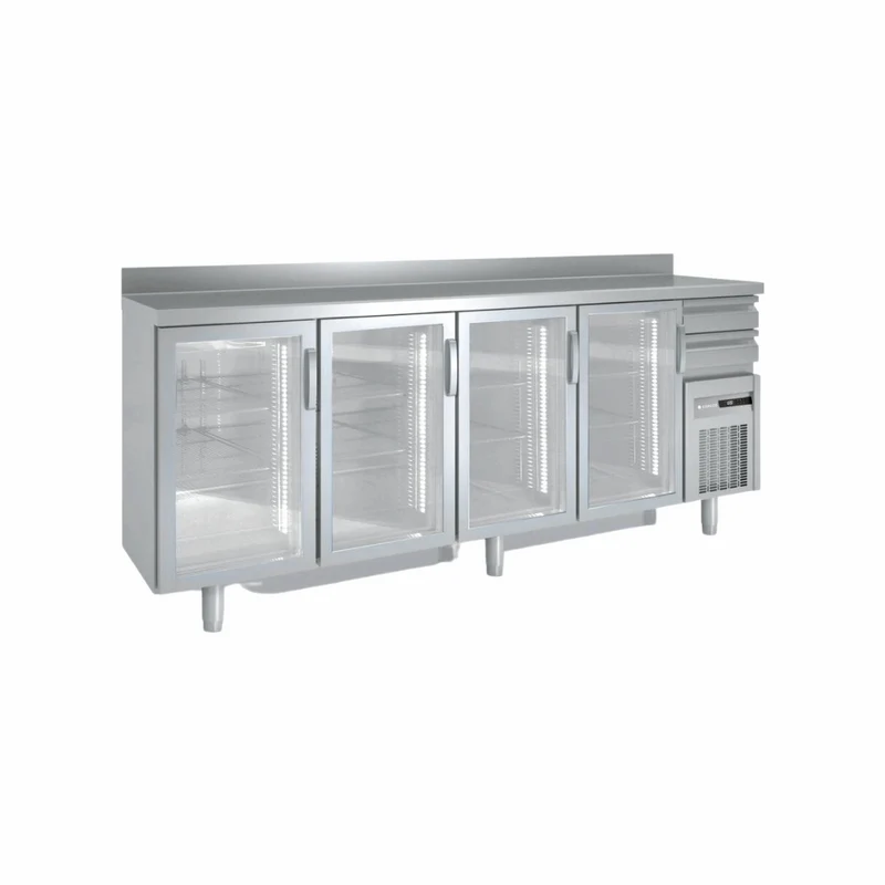 Arrière bar en inox 4 portes vitrées battantes