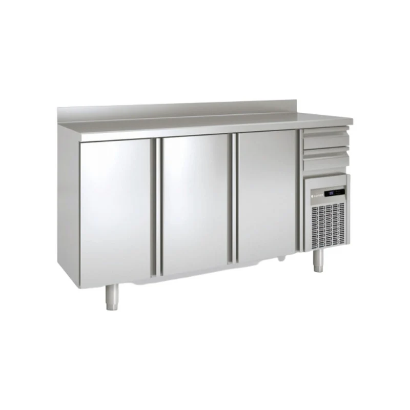 Arrière bar en inox 3 portes pleines battantes