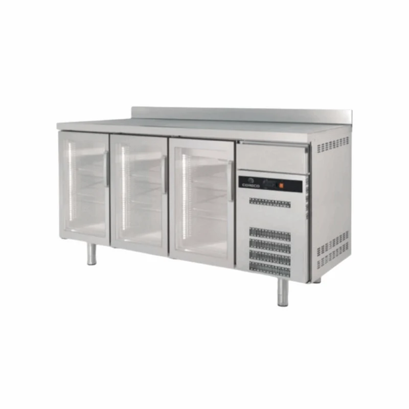 Arrière bar en inox 3 portes vitrées battantes