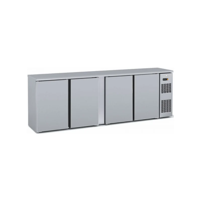 Arrière bar en inox 4 portes pleines battantes