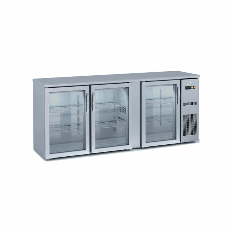 Arrière bar en inox 3 portes vitrées battantes