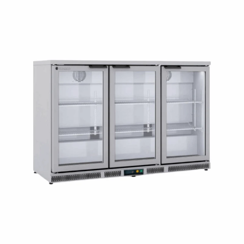 Arrière bar en inox 3 portes vitrées battantes