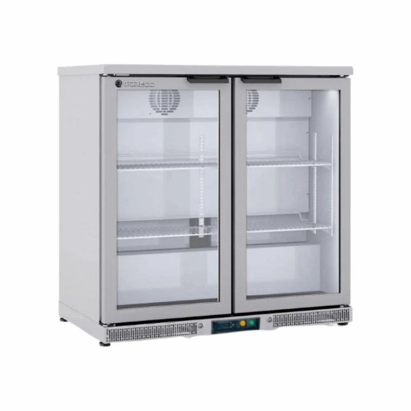 Arrière bar en inox 2 portes vitrées battantes