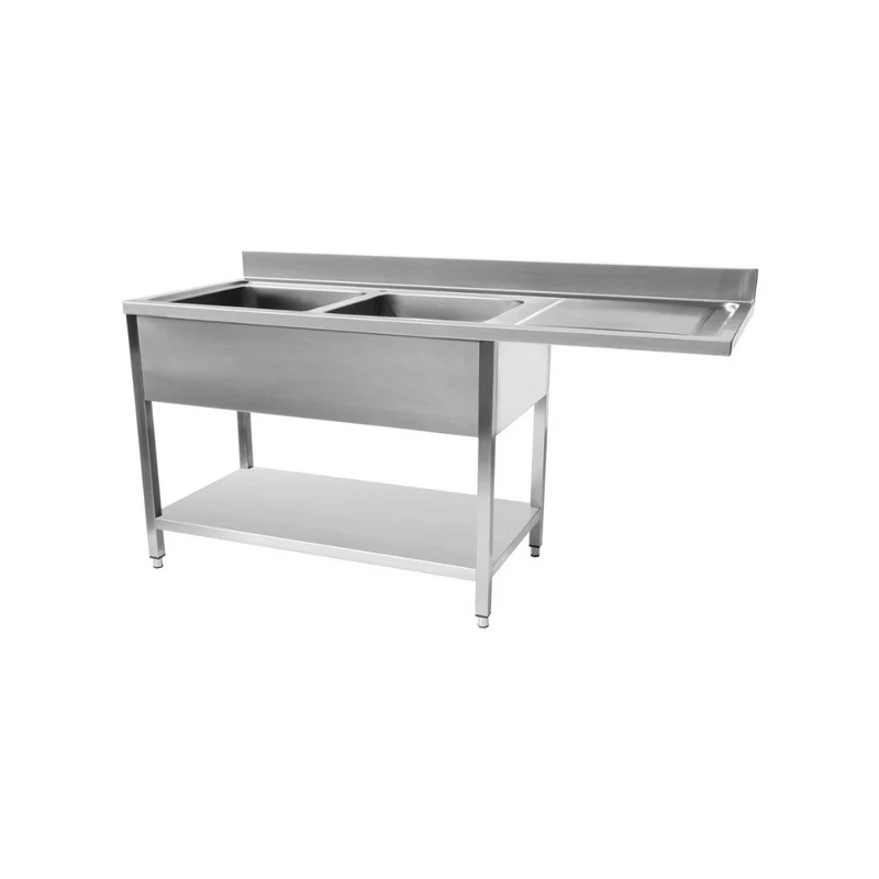 Plonge en inox 2 bacs + égouttoir droite + passage lave-vaisselle