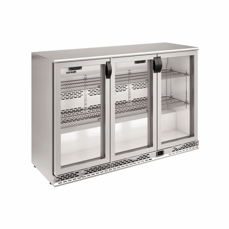Arrière-bar inox réfrigéré positif 3 portes vitrées - 330L
