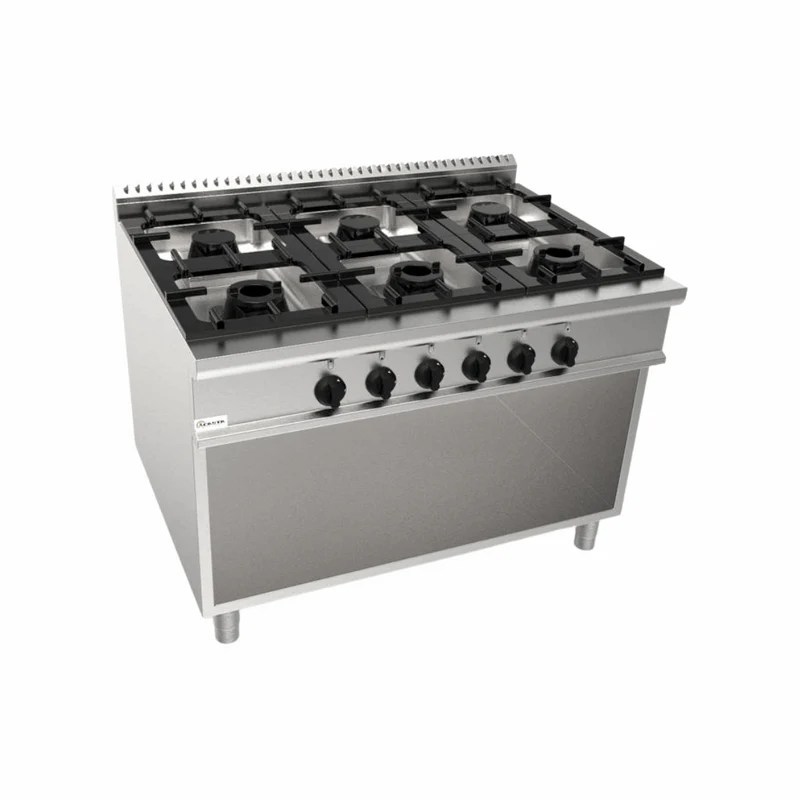 Cuisinière gaz 6 feux sur meuble ouvert