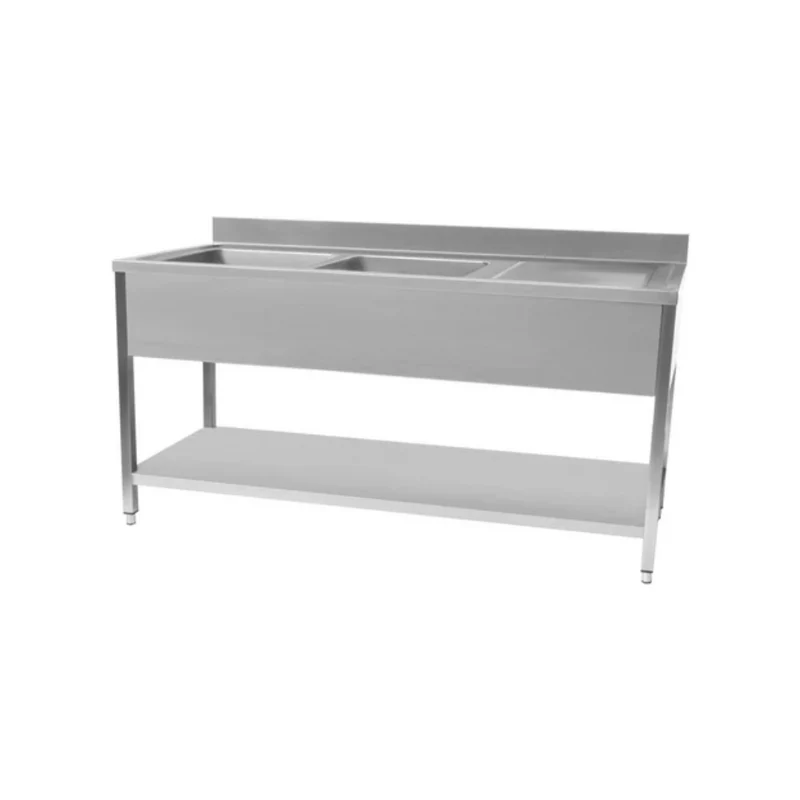 Plonge en inox 2 bacs + égouttoir droite