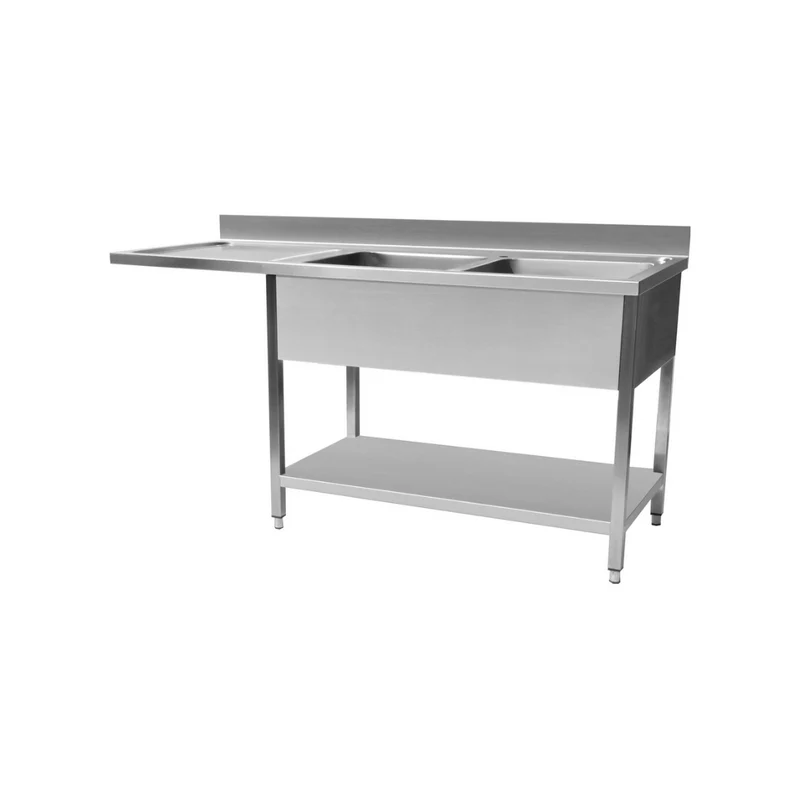 Plonge en inox 2 bacs + égouttoir gauche