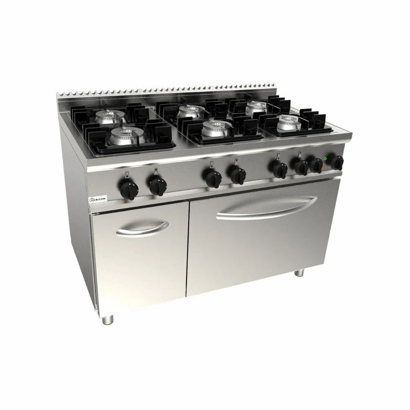 Cuisinière à gaz 6 feux sur four électrique